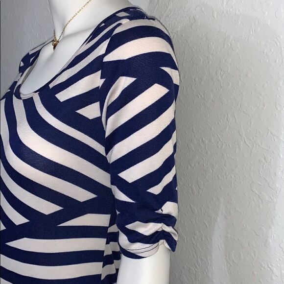 Blue & Cream Stripe Knit Sheath Dress Medium  - Picture 3 of 7